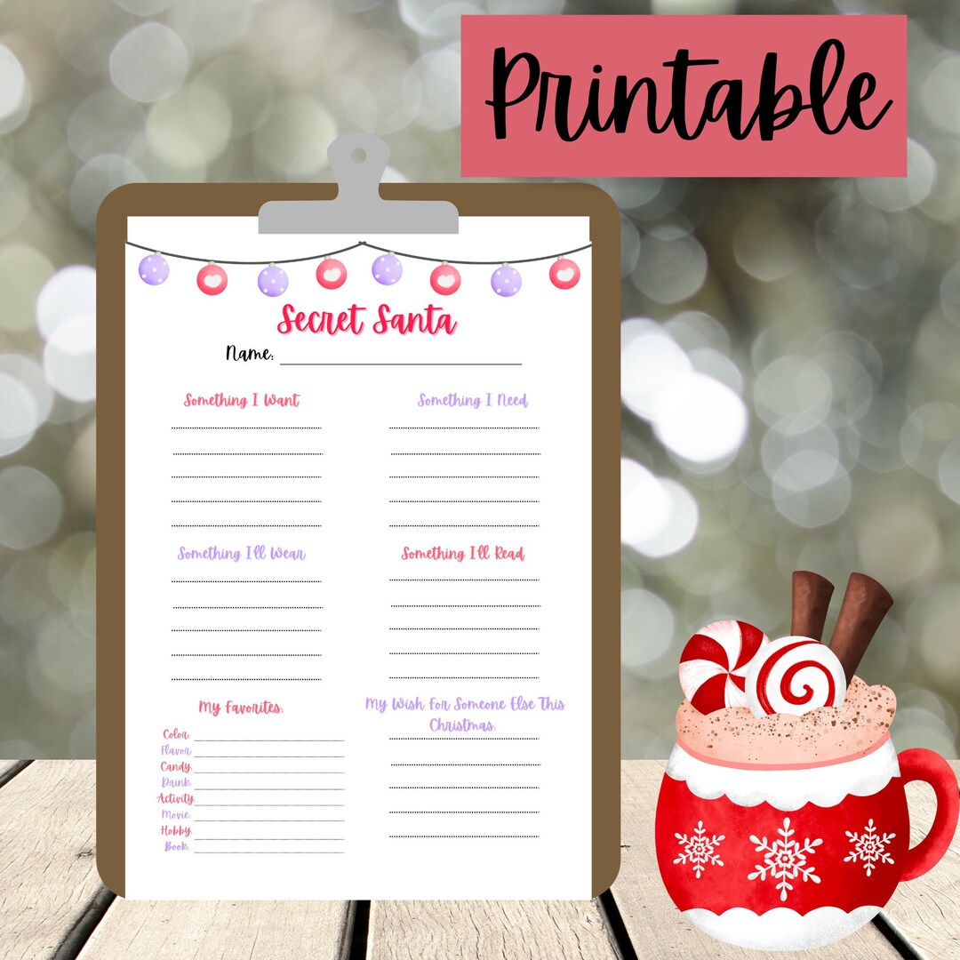 Secret Santa Printable Form Secret Santa Gifts Secret Santa Gift Secret ...
