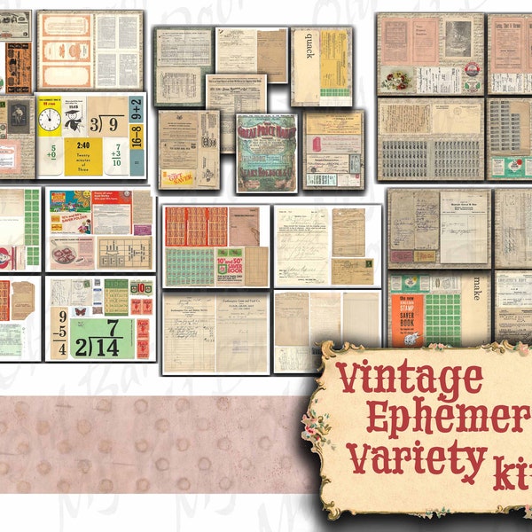 Vintage Ephemera Variety Kit, Digital Download, Huge lot of ephemera, journal, junk journal, scrapbook, craft, digital use, printable