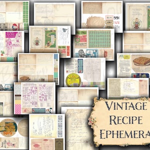 Vintage Recipe Ephemera kit, journal, junk journal, ephemera, recipe, cook book, cook, embellishment, recipe card, vintage kitchen, retro