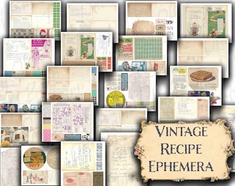 Vintage Recipe Ephemera kit, journal, junk journal, ephemera, recipe, cook book, cook, embellishment, recipe card, vintage kitchen, retro