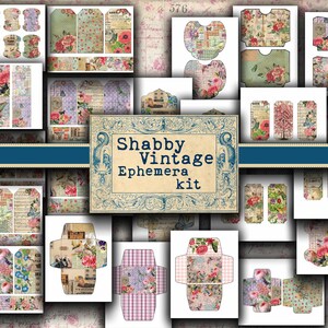 Shabby vintage Ephemera kit, téléchargement numérique, journal indésirable, scrapbook, fournitures d'artisanat, floral, papillon, oiseau, étiquette, carte de journal, queue de baleine