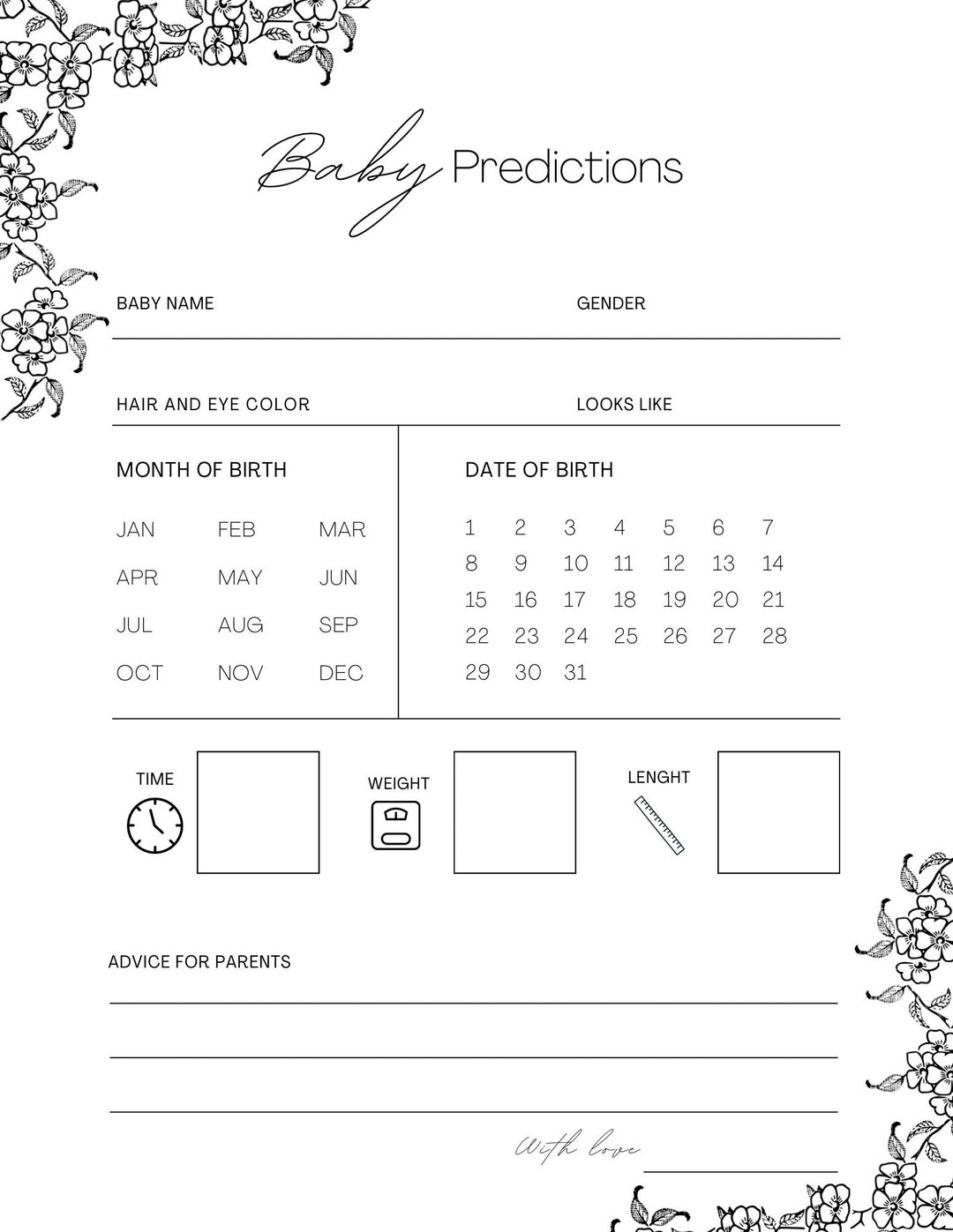 Baby Prediction Activity Game Worksheet Baby Shower Digital - Etsy