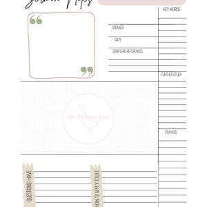 Sermon Notes | Church Notes | Bible Study Journal | Worship Notes | Spiritual Growth for Christians | Faith Printable