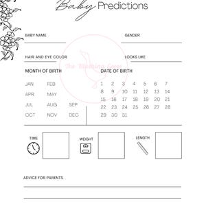 Baby Prediction Activity Game Worksheet Baby Shower Instant Download