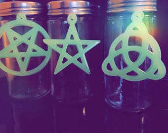 Juego de frasco y botella de poción de bruja/wicca ¡Brilla en la oscuridad!