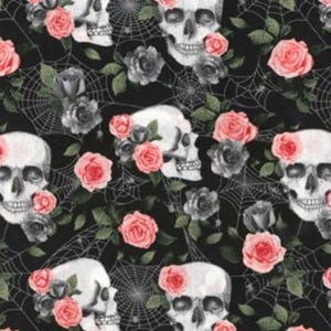 Scrub hat and mask set Halloween skulls & roses