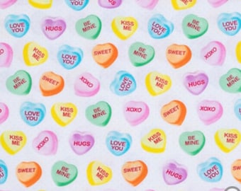 Surgical scrub hat and mask set Valentines Candy Hearts