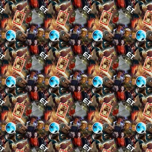 May include: A colorful collage featuring a repeated pattern of images from the movie E.T. the Extra-Terrestrial. The images include E.T., Elliott, the moon, and other iconic scenes from the film.
