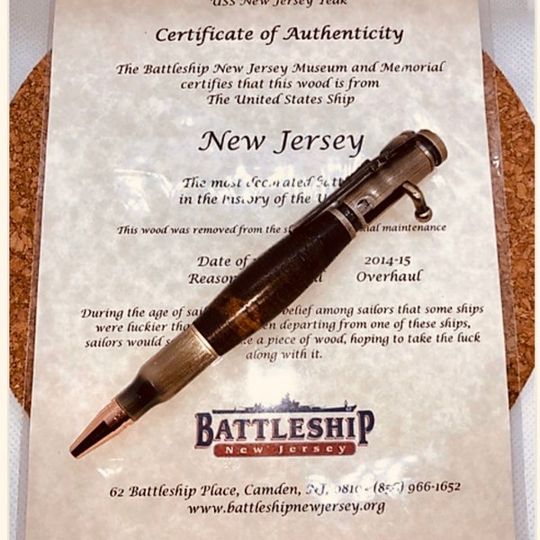 USS New Jersey Pen made from reclaimed decking