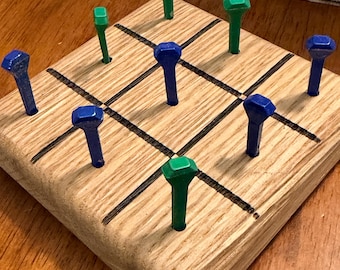 XS and Oh Sh*t – Rustic Wooden Tic Tac Toe Game – Painted Nail Pieces – Handmade Wooden Box