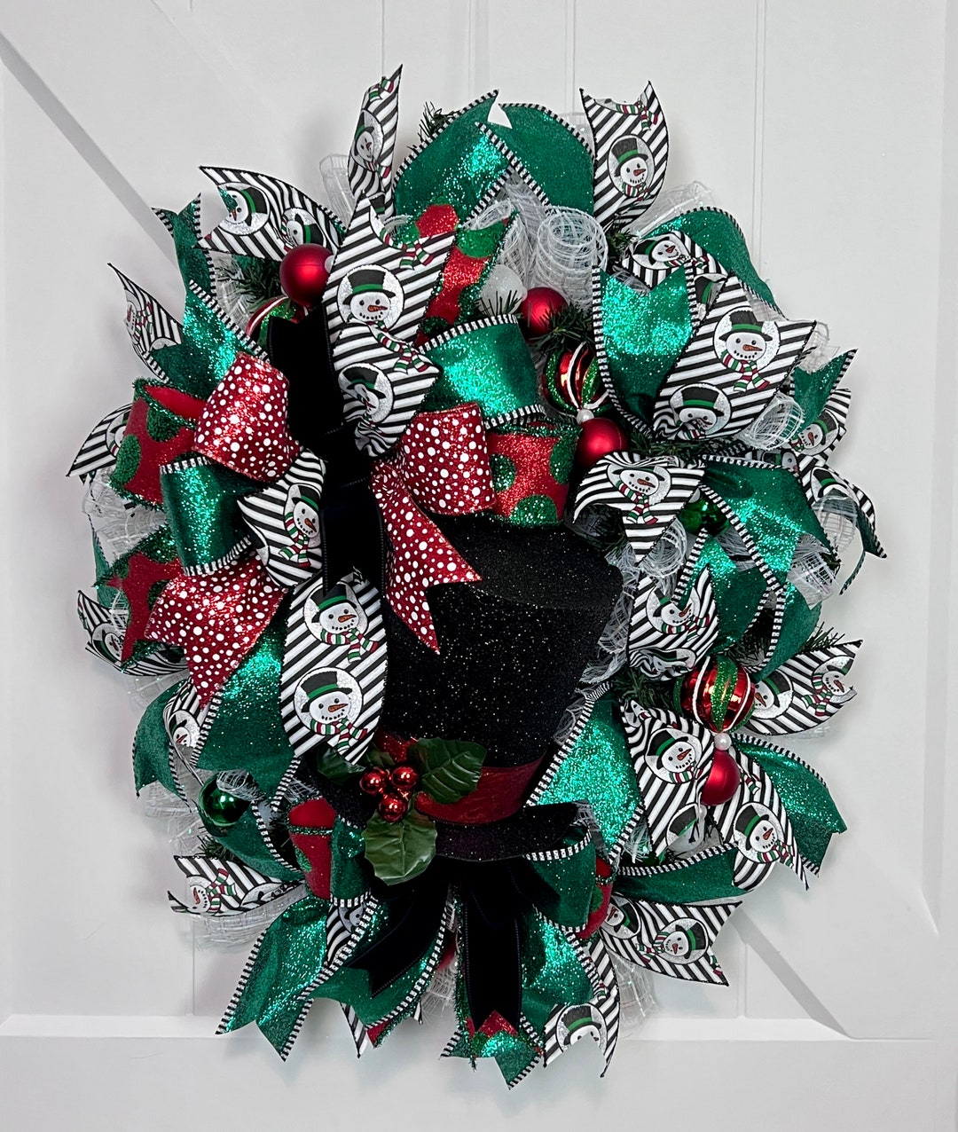 Snowman Wreath, Top Hat Snowman Wreath, Christmas Snowman Wreath