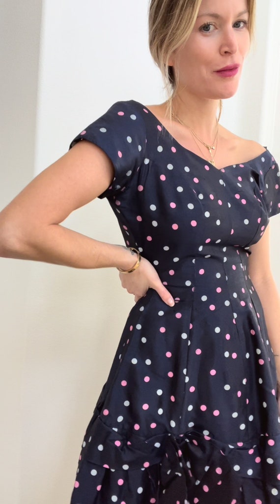 Vintage- 50s/60s Polka Dot midi A line Dress Tea … - image 4