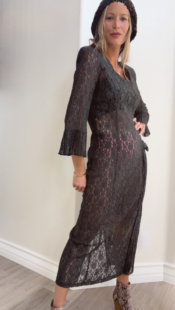 Vintage- 1980 black lace dress, Halloween witch C… - image 4