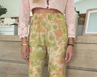 Vintage- hippie 70s floral bell bottom flare, high rise,  disco pants