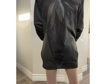 Vintage - Amazing 80s oversized Leather Jacket Coat suede accents Charxoal Great