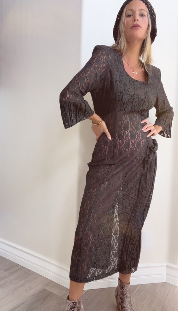 Vintage- 1980 black lace dress, Halloween witch C… - image 10