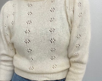 Vintage- Darling Angora puff sleeve knit sweater, cream