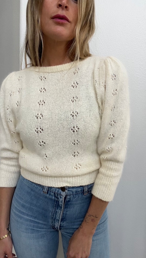 Vintage- Darling Angora puff sleeve knit sweater, 