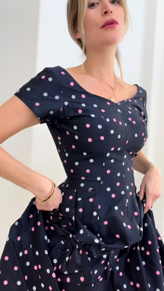 Vintage- 50s/60s Polka Dot midi A line Dress Tea … - image 2