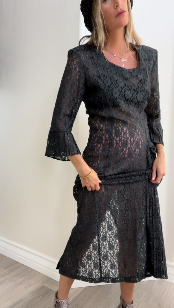 Vintage- 1980 black lace dress, Halloween witch C… - image 6