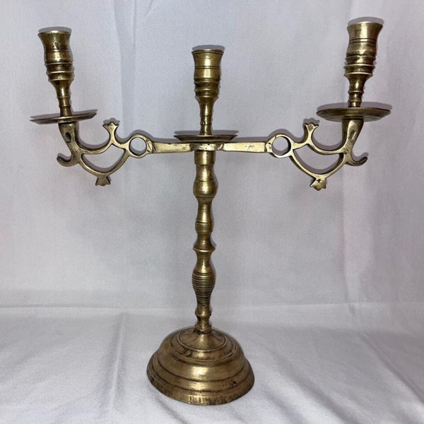 Candlestick brass 3 arms vintage candle holder- Vintage Candle Stick 3 Arms 1,8kg Solid Brass Candle Holder