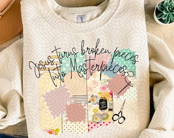 Broken Pieces Into Masterpieces JPG | SVG | PNG | Sublimation | Vinyl | Christian Designs | Jesus Designs | Digital Download | Bible Verse