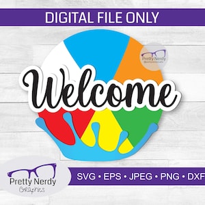 Beach Ball Welcome Sign svg, glowforge svg, laser svg, pool toy svg, welcome svg