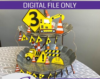 Zona de construcción Cumpleaños Bandeja escalonada signos svg, glowforge svg, svg láser, bandeja escalonada, svg cumpleaños feliz, niños cumpleaños svg