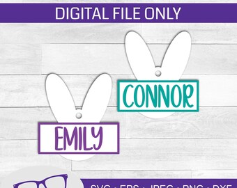 Etiquetas de nombre de Conejo de Pascua svg, glowforge svg, láser svg, conejo de Pascua, primavera, cesta de Pascua, personalizado, personalizado