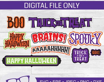 Conjunto de palabras de Halloween, Archivo de corte láser, Archivo de corte de vinilo, svg de Halloween, espeluznante, truco o trato svg