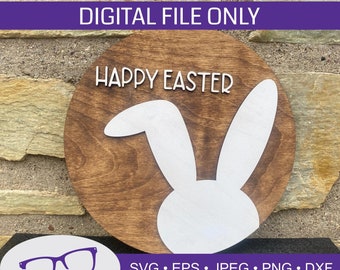 Feliz pascua signo de madera svg, glowforge svg, láser svg, conejo de Pascua, primavera