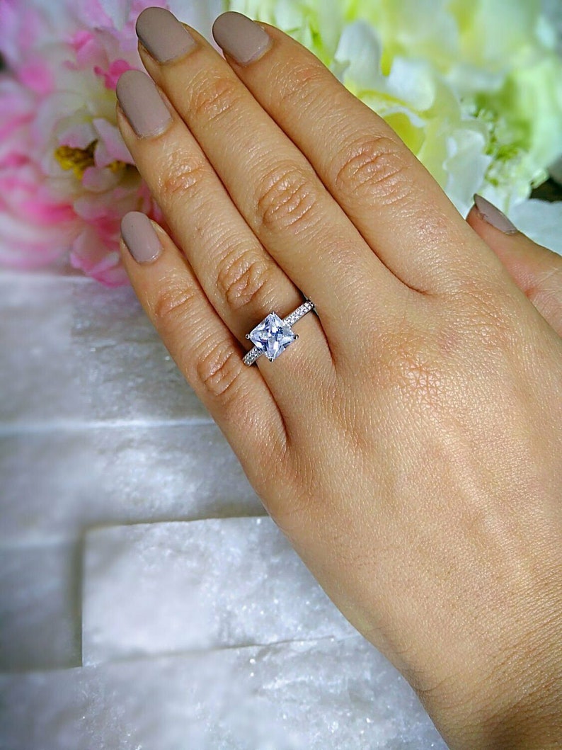 2.30 Carat Princess Brilliant Cut Engagement Wedding Ring Real 14K White Gold solitaire ring engagement ring promise ring