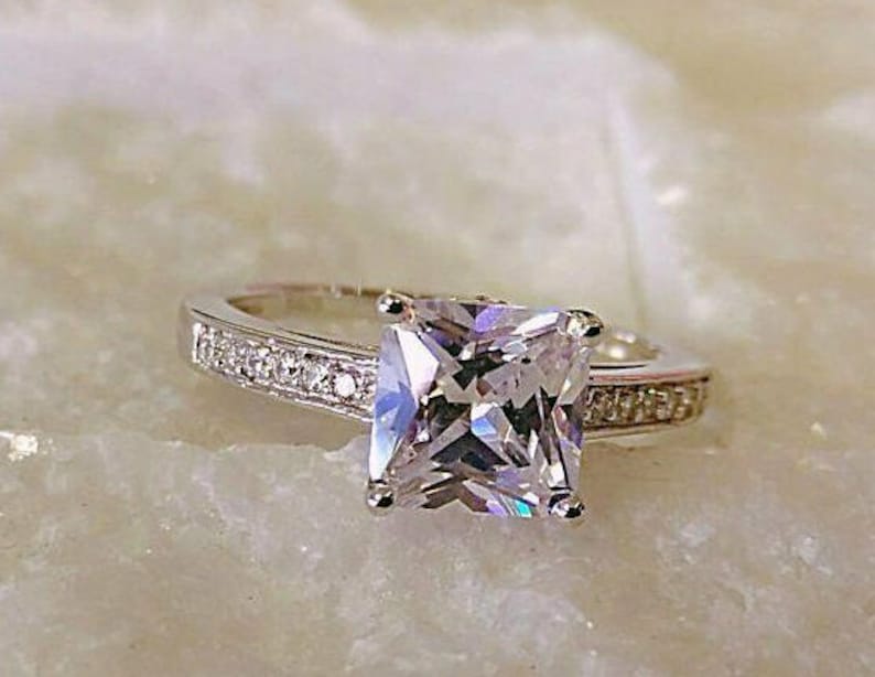 2.30 Carat Princess Brilliant Cut Engagement Wedding Ring Real 14K White Gold solitaire ring engagement ring promise ring