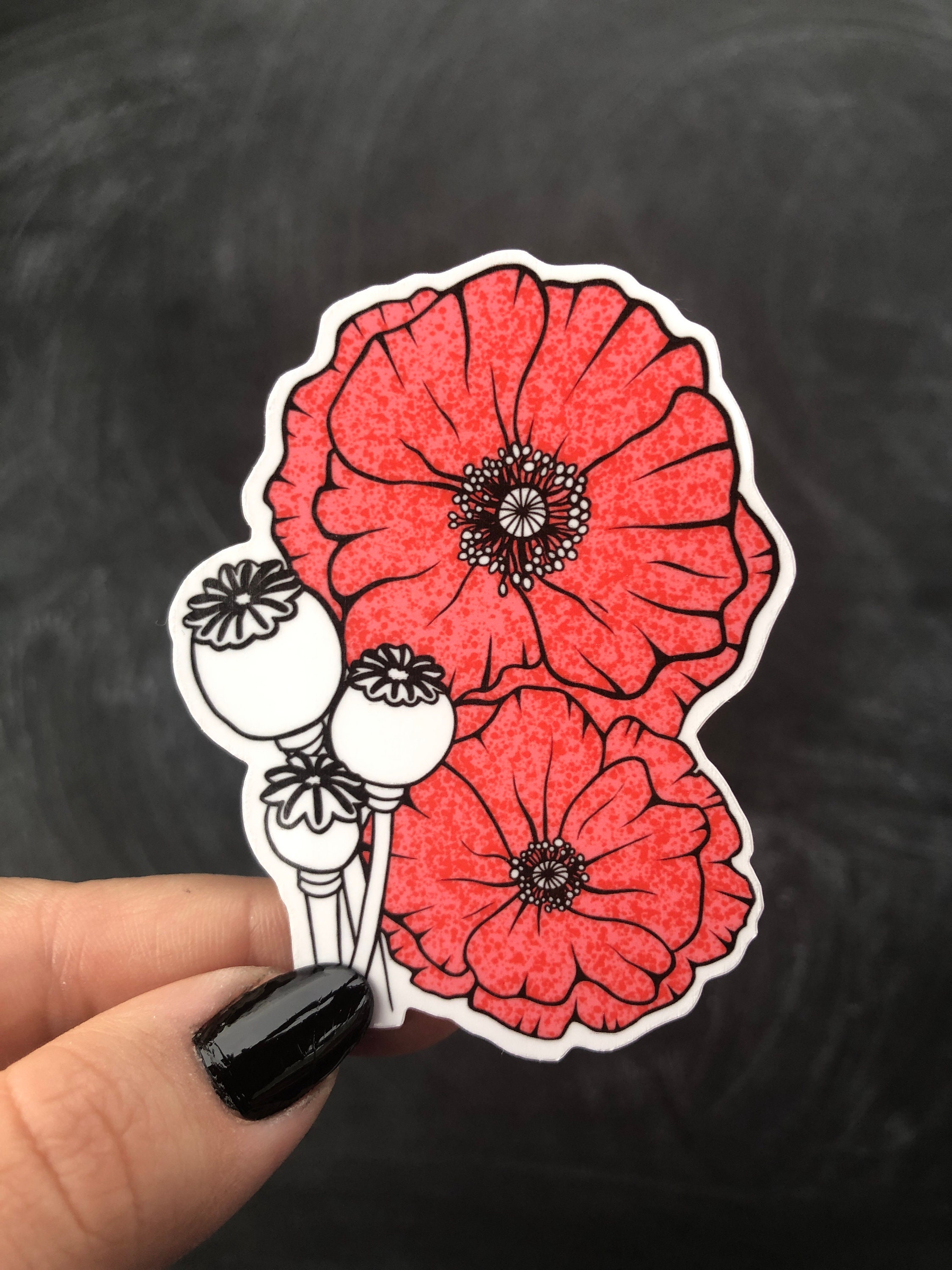 Poppy Sticker, Flower Vinyl Sticker, Flower Sticker, Red Poppy Sticker ...
