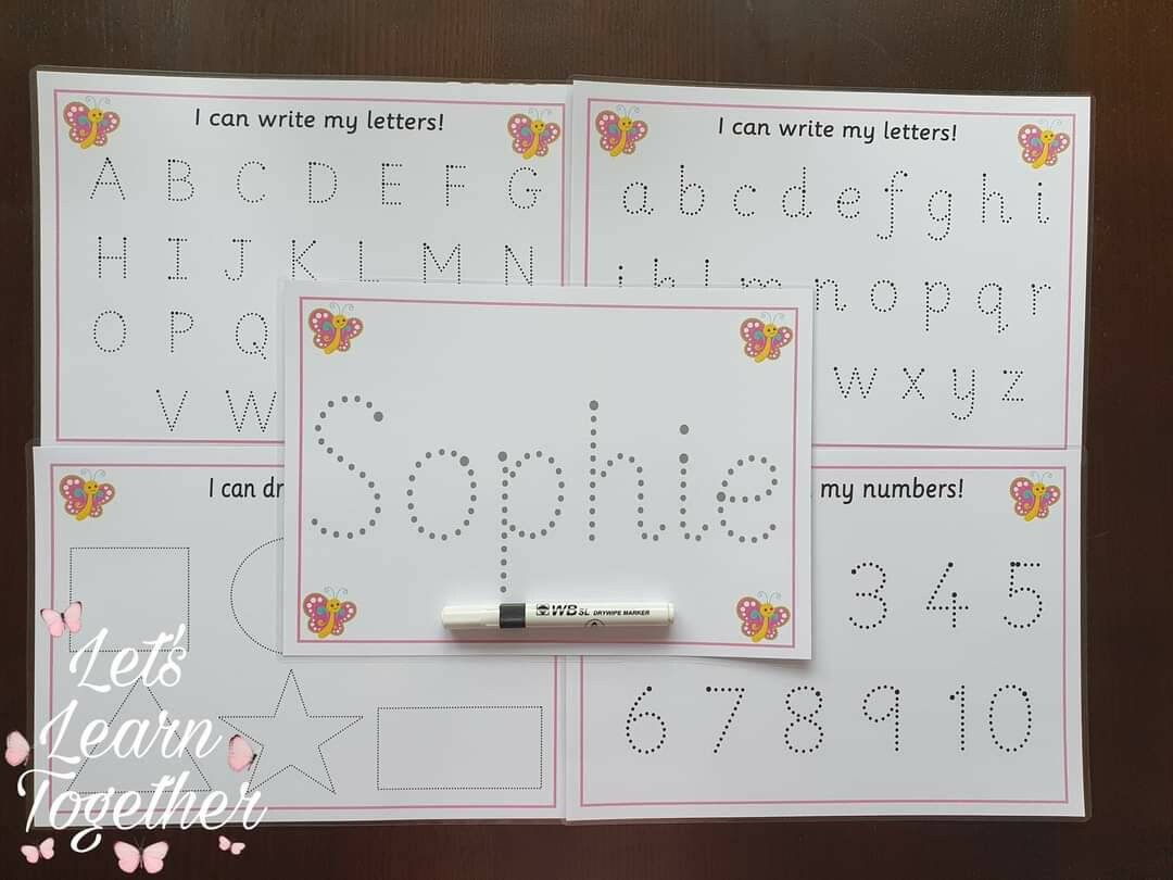 Alphabet Number & Shape Home Learning Name Upper & Lowercase Writing Mats 