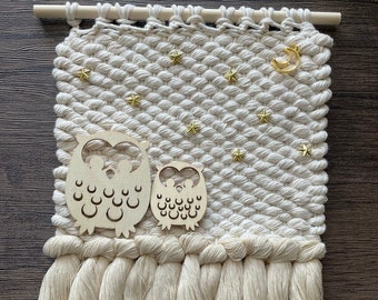 Owl Weaving, Mama and Baby, Woven Wall Hanging, Nursery Decor