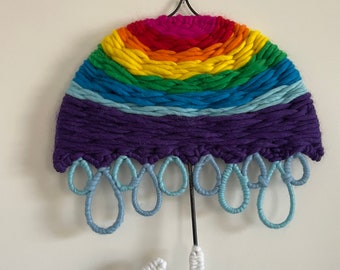 Rainbow Yarn Umbrella Wall Hanging: Nursery Kids Room Decor