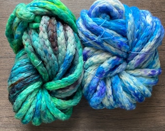 Blue Or Green Super Bulky Yarn, Hand Dyed, Super Chunky I-Cord, 100% Superwash Merino wool