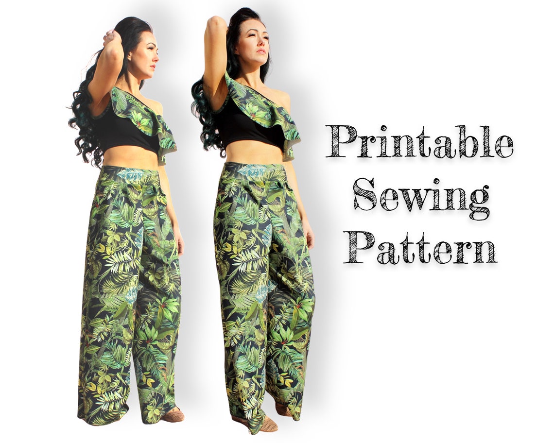 Pull on wide leg DIY palazzo pants sewing pattern for women w/ Etsy
