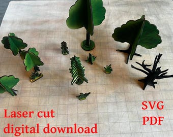 Árboles de madera para Wargaming y DnD | Terreno cortado a láser | Madera de 3 mm (1/8 de pulgada) | Descarga digital en formato SVG y PDF