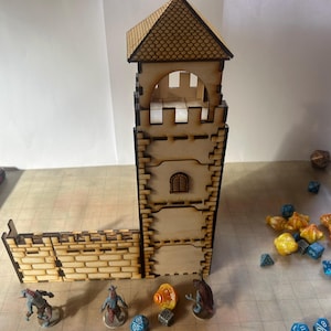 DnD D&D  Mega Pack - Terrain + Housing Set | Laser Cut Dateien (SVG + PDF), Modularer Turm, Burgmauer, Bäume, Charakter-Tracker