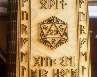 Libro de dados de madera: Torre de dados y caja de dados en uno / Torre de dados artesanal para guardar bolígrafo y papel / DnD - archivo digital