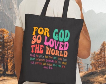 John 3:16 Cotton Canvas Tote Bag, Colorful Christian Bag