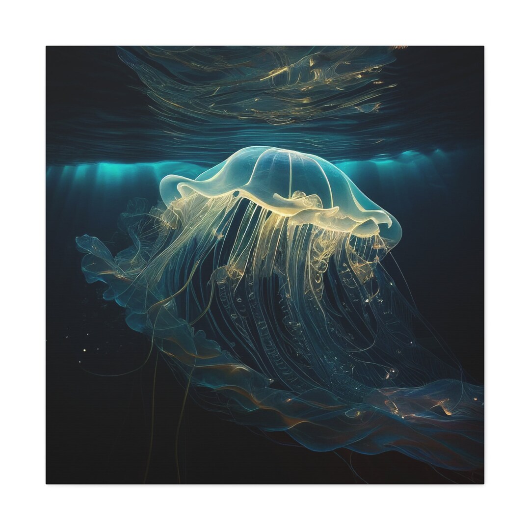Glowing Jellyfish Art Canvas Illuminated Jellyfish Wallart Home Office