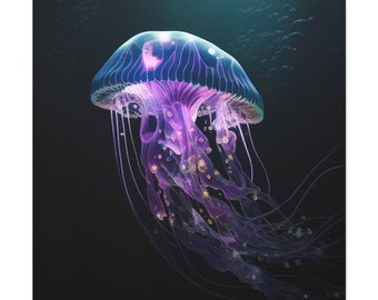 Glowing Jellyfish Canvas Art: Illuminated Ocean Wall Decor