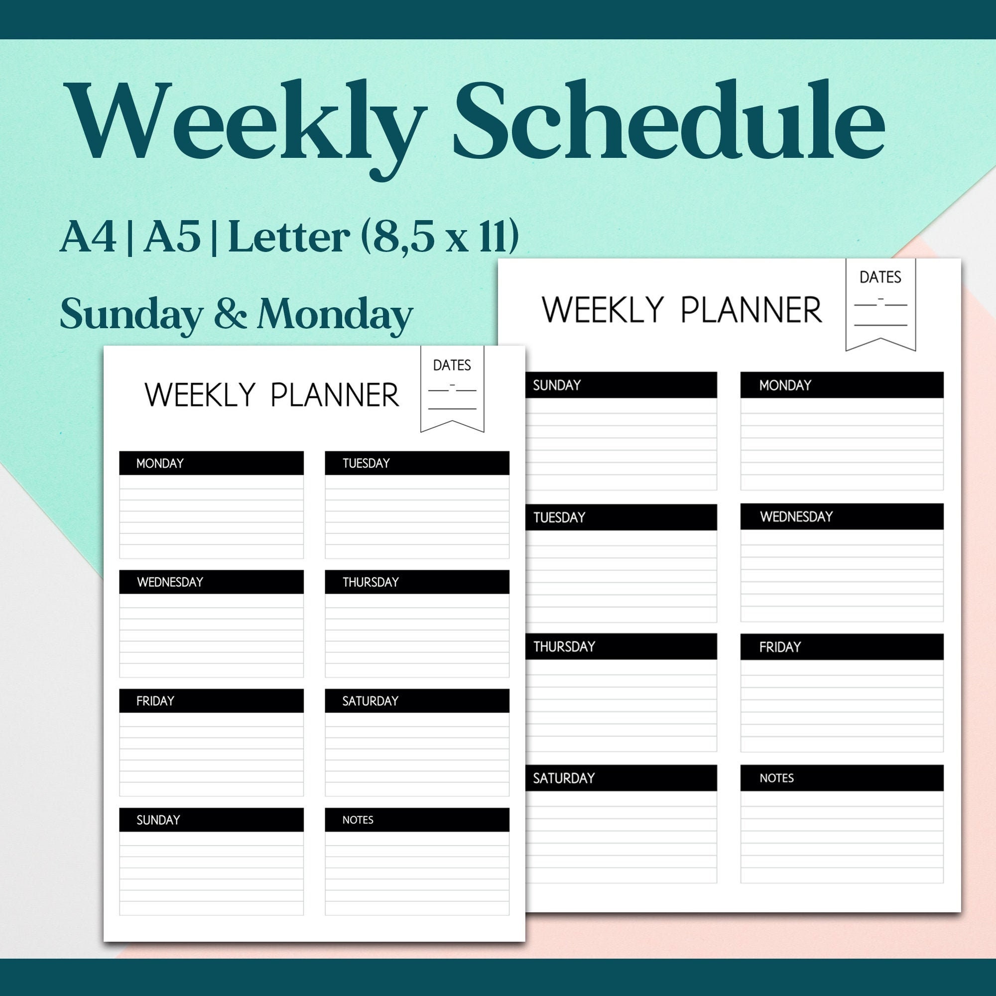 Printable Weekly Planner Instant Download Time Management - Etsy
