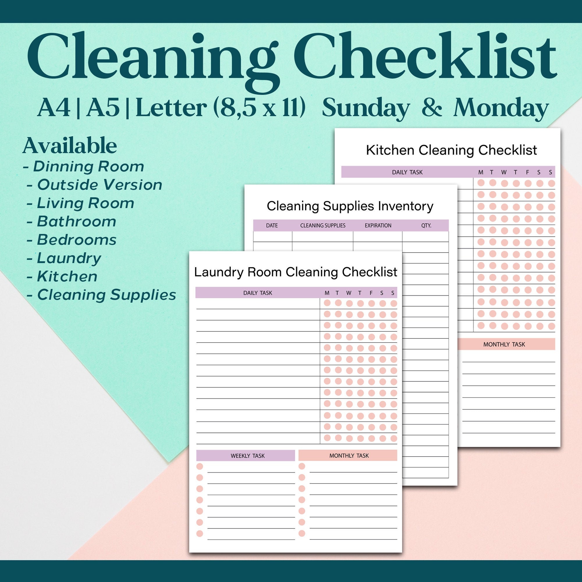 Cleaning Checklist Bundle Printable Instant Download Home Etsy UK