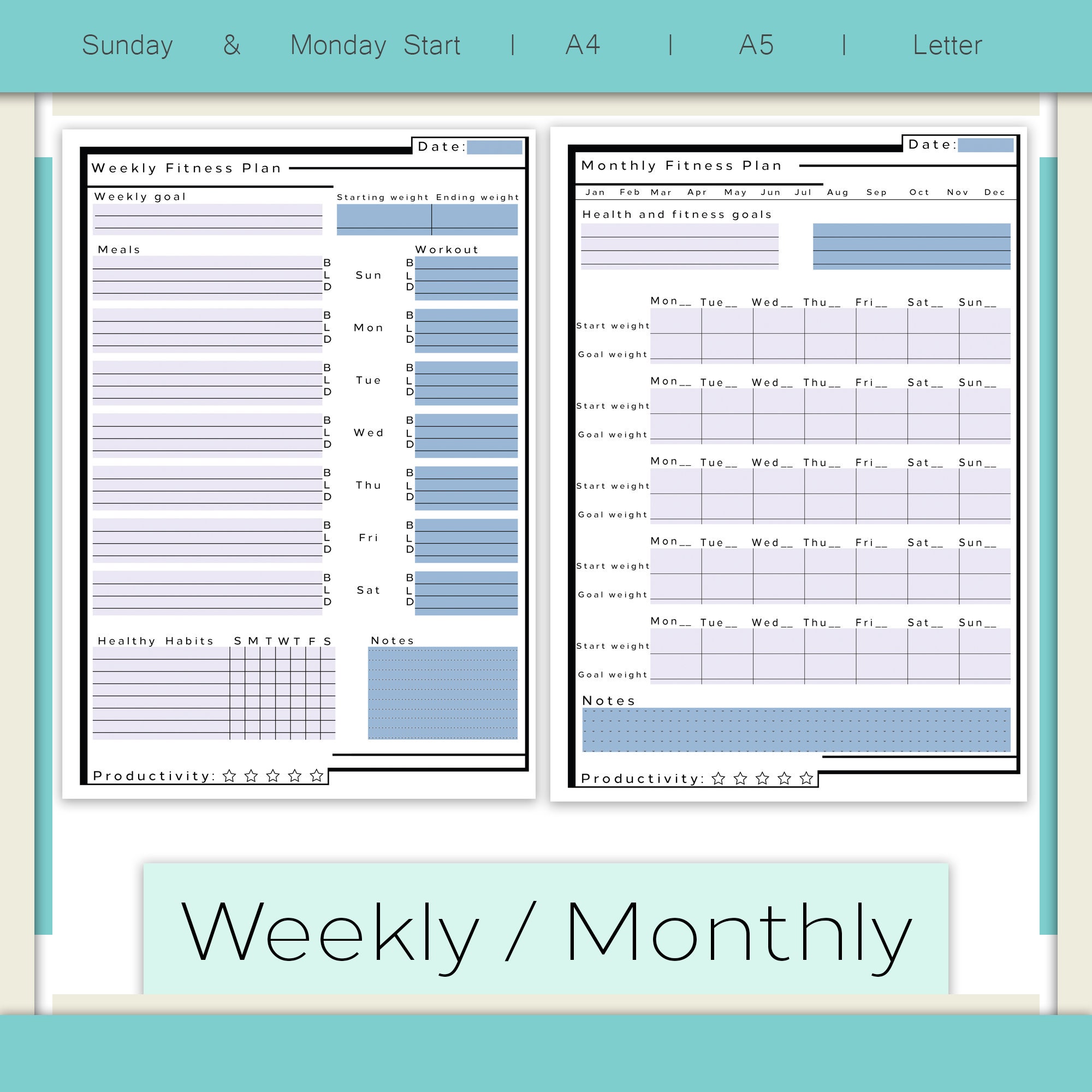 Fitness Goals Planner Instant Download PDF Weight Loss Etsy