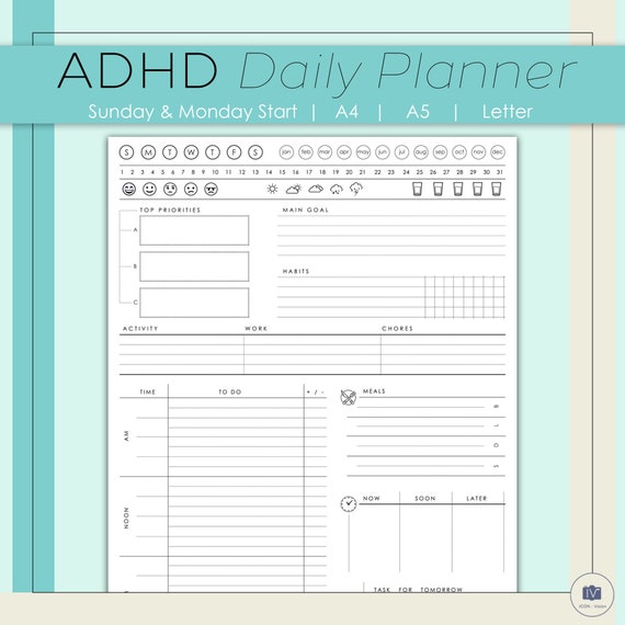 Daily Planner Printable ADHD Daily Schedule Daily Tasks Log Etsy