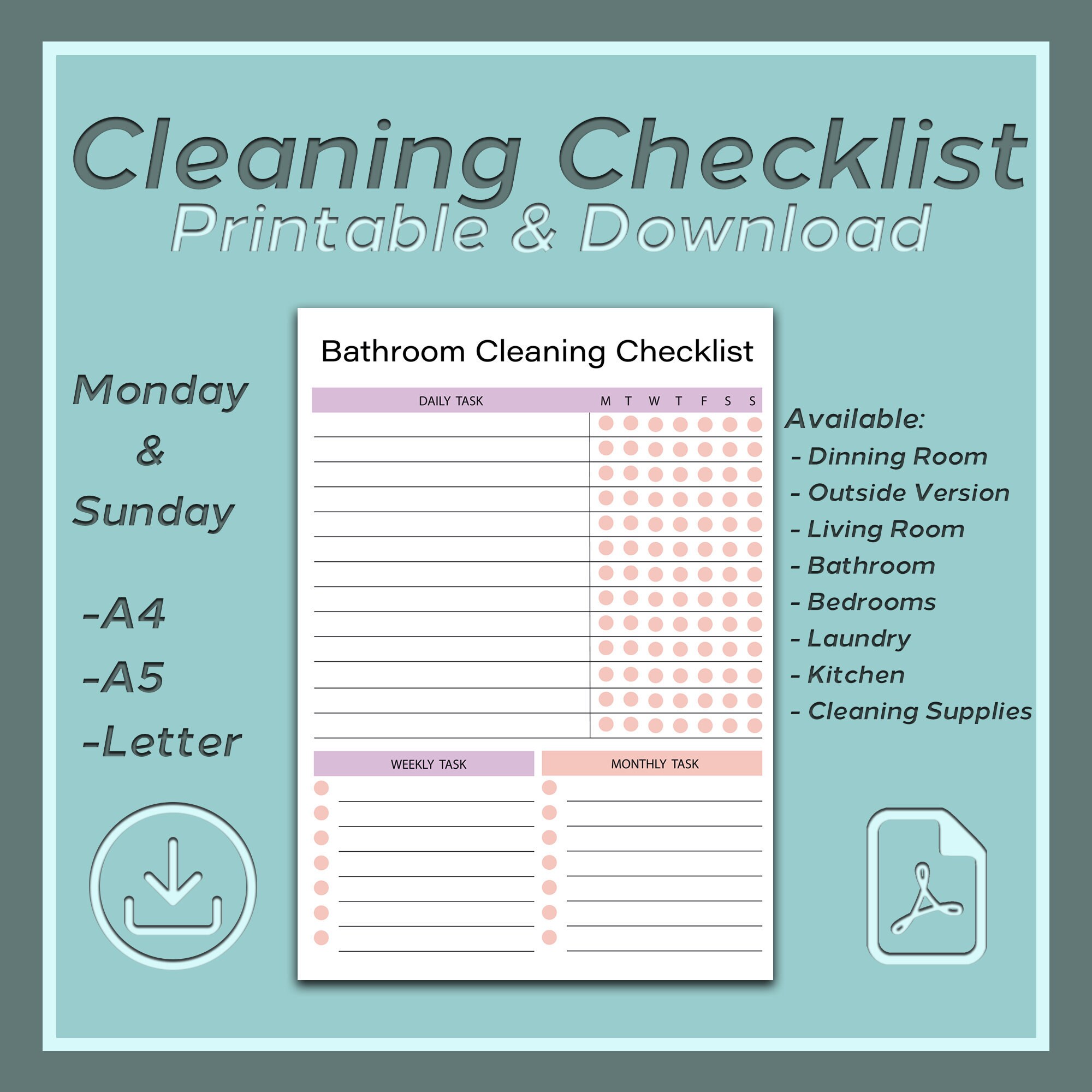 Printable Cleaning Checklist Bundle for All Rooms in the Home Etsy